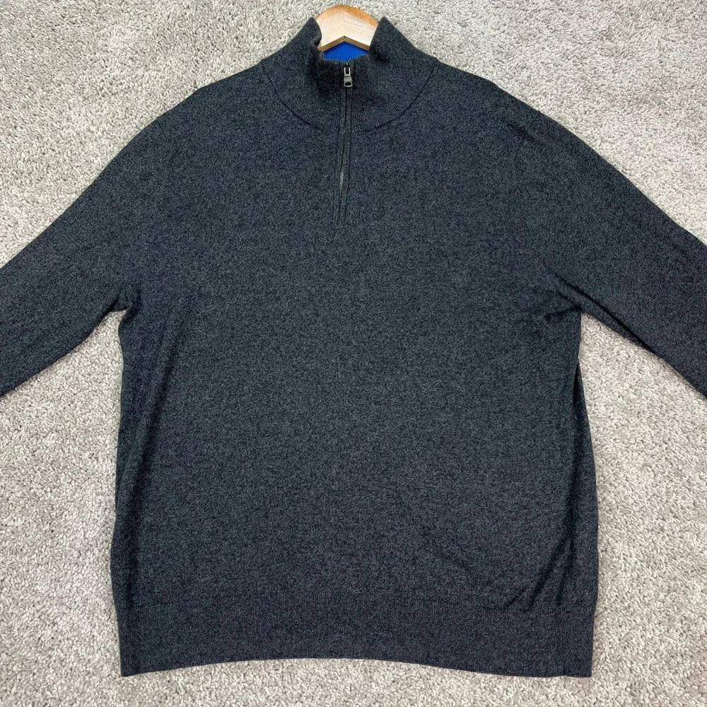 Banana Republic Pullover Mens Medium Charcoal Gray 1/4 Zip Sweater‎ Cashmere EUC